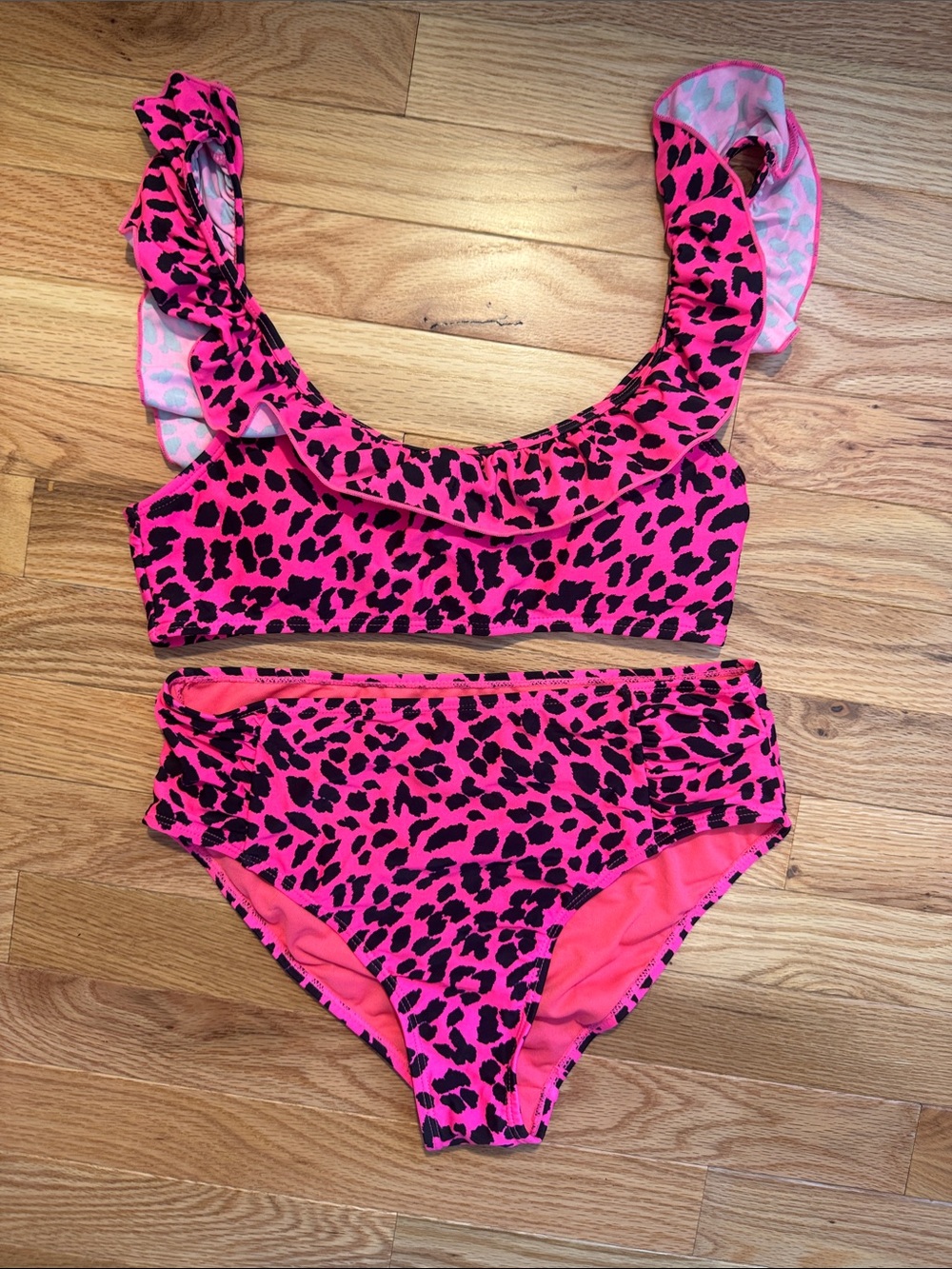 Hot Pink Leopard Ruffle Bikini Set